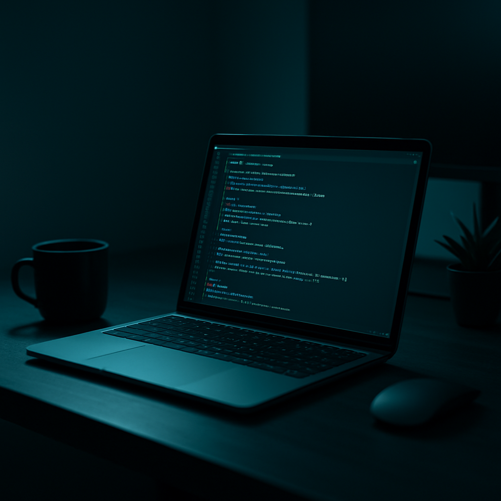 A modern developer workspace with code on screen